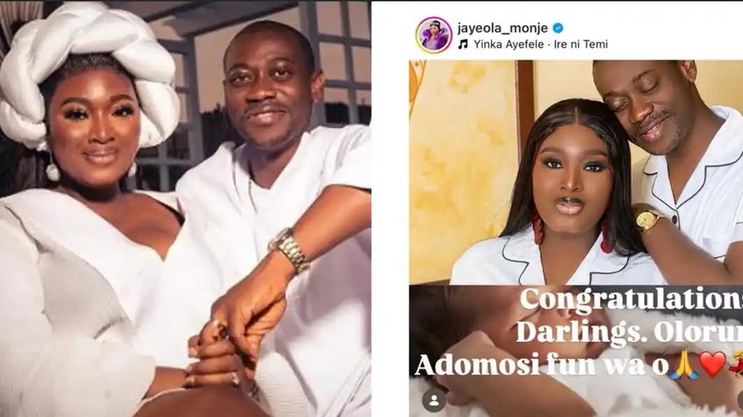 Lateef Adedimeji and his wife Mo Bimpe reportedly welcome first child (Photos)