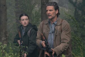 Pedro Pascal as Joel Miller and Bella Ramsey in HBO's The Last of Us
